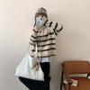 Autumn and winter new striped knitted women's clothing, loose retro hooded women's knitted sweater cardigan women's