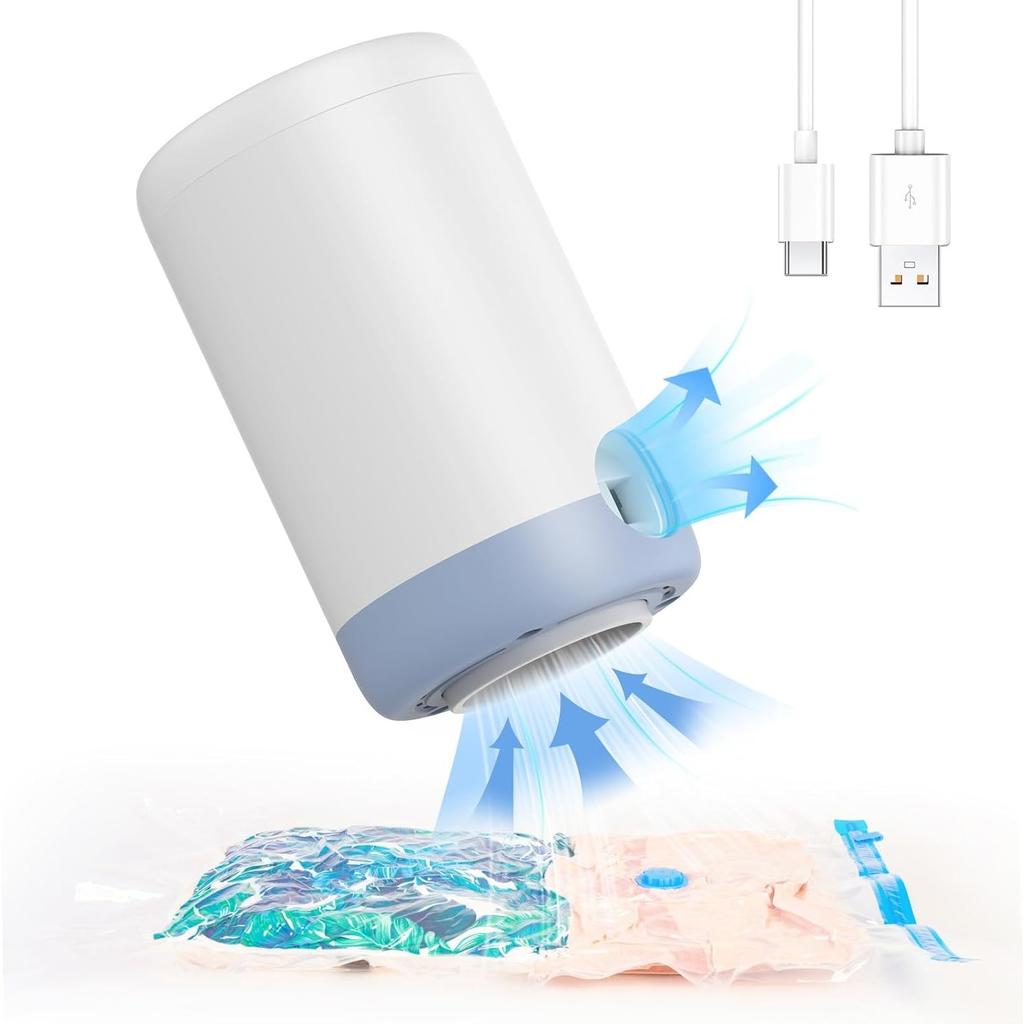 Pompe électrique sans fil à chargement USB Type-C pour sacs de rangement sous vide, pompe à vide 1500 mAh pour sacs de rangement, sac de voyage sous vide portable