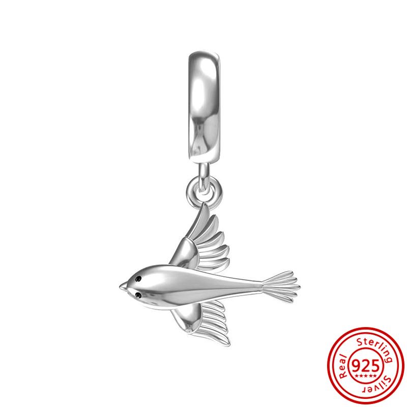 925 Sterling Copper Cartoon Bird Parrot Owl Swallow Feathers Cute Pendant DIY Beads Fit Original Pantaro Charms Bracelet Zircon