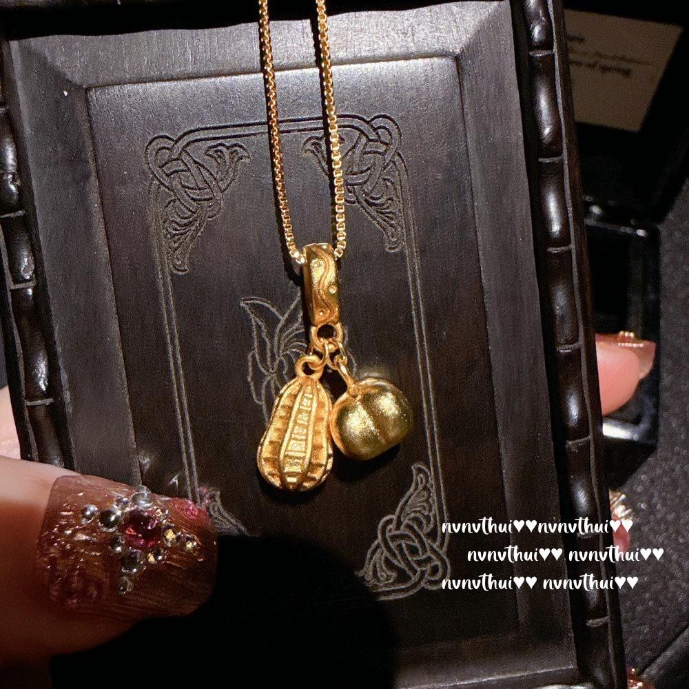 

Ancient Gold Chiseled Good Thing Peanut Pumpkin Pendant Necklace, New Chinese Style, Carrot Money Bag Zircon Neck Chain
