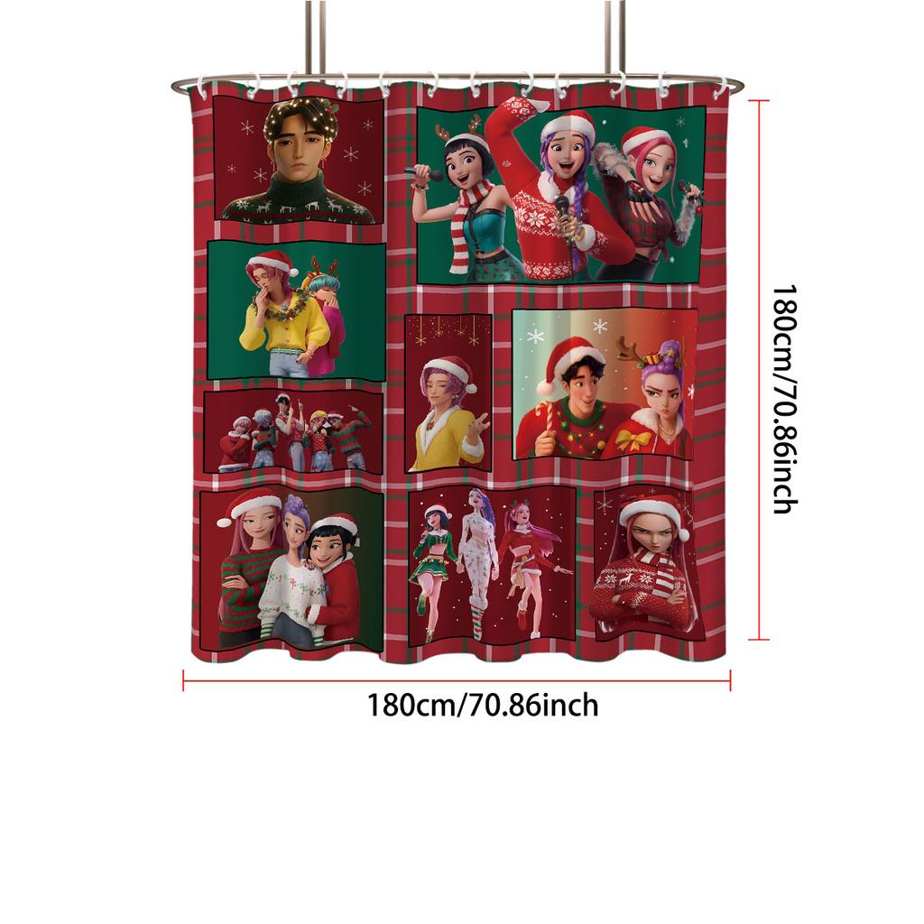 1Pc K-Pop Demon Hunters Printed Waterproof Shower Curtain Privacy Hanging Curtain With 12 Hooks Multiple Sizes Machine Washable