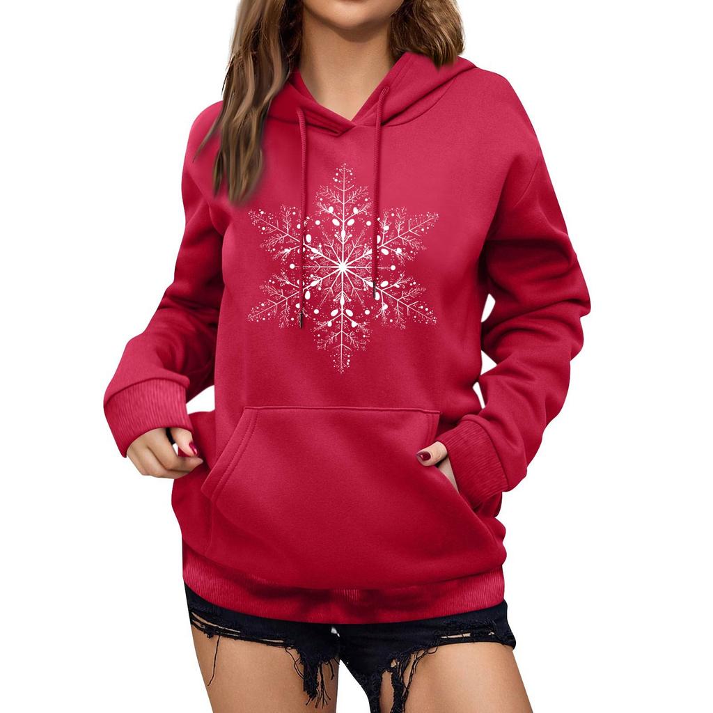 Women's Winter Christmas Printed Pullover Hooded Sweatshirt Fleece Long Sleeve Sweatshirt