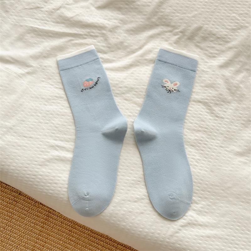 Female Fall Color Contrast Cartoon AB Precollege Style Boneless Tube Stack Socks