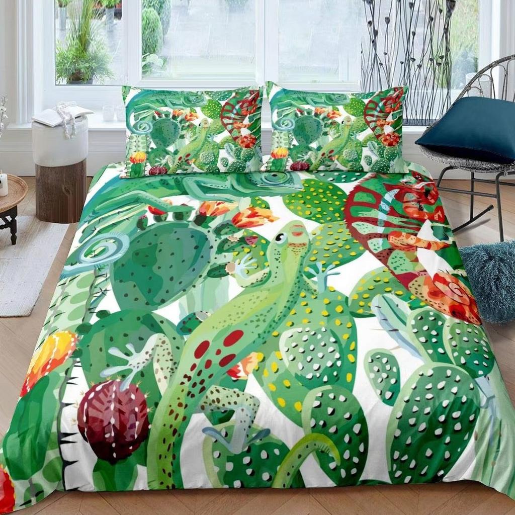 Green Cactus Down Comforter Set Bedding Set 3-piece Duvet Cover Set