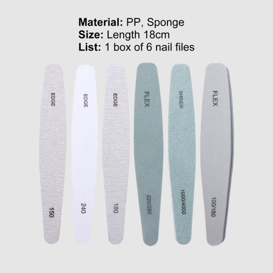 Yousheng 6Pcs/Box Nail File Wide Application DIY PP Nail Sanding File Kit for Female
