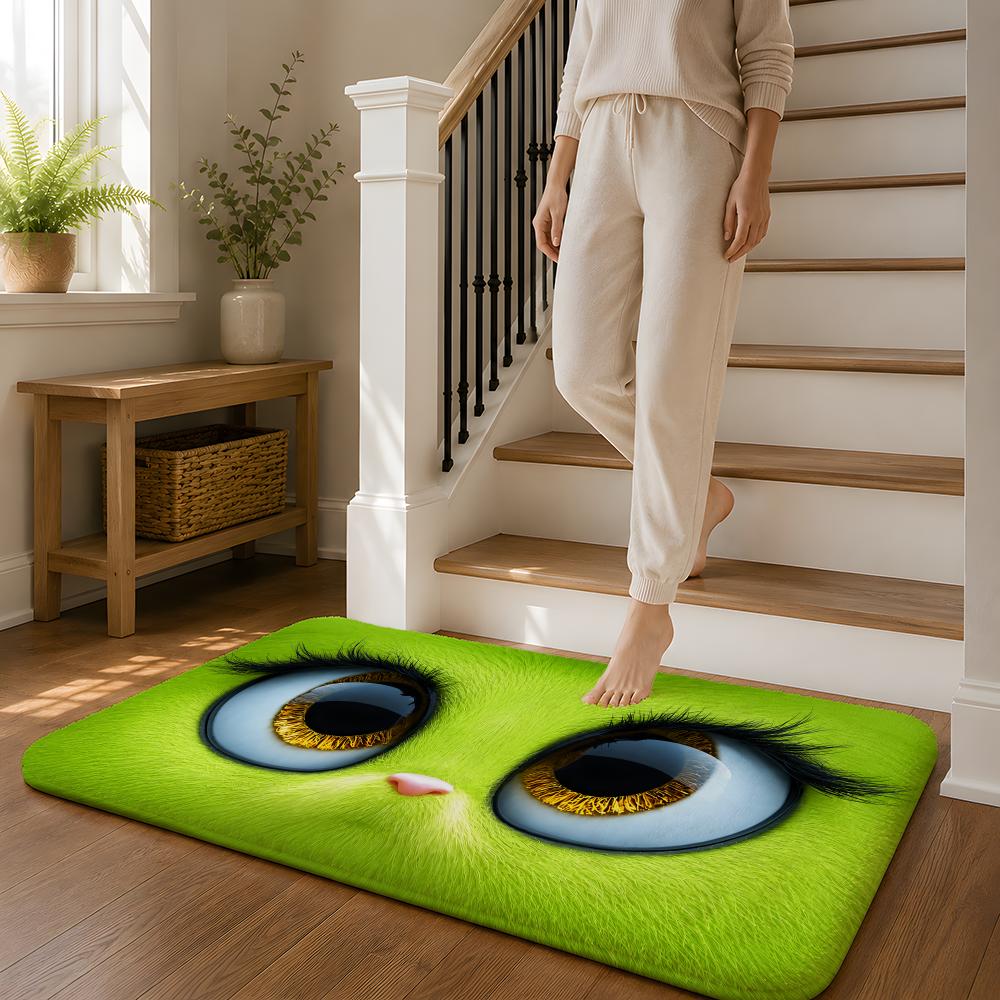 Cute Orange Eyes Design Floor Mat Flannel Rug Non Slip Absorbent Soft Washable For Entryway Hallway Bathroom Kitchen Decor