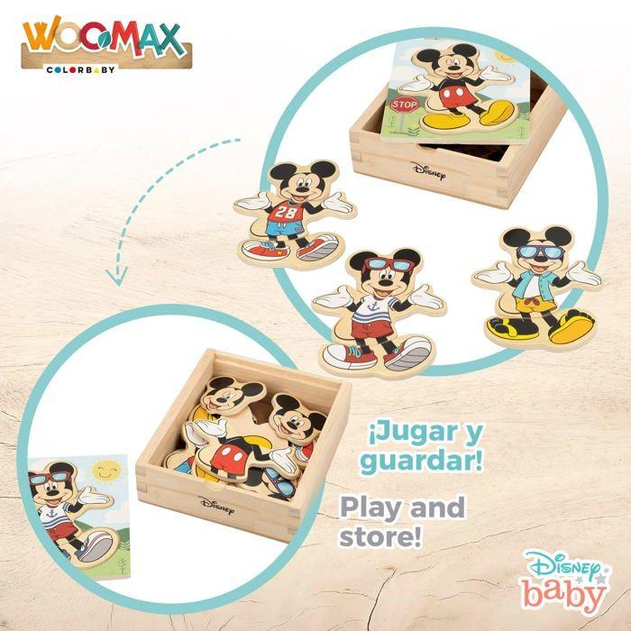 Puzzle Colorbaby - 48723 - WOOMAX Disney Puzzle En Bois Costumes 19 Pieces-12,5 X 14 cm-Mickey, , Multicolore, Trajes