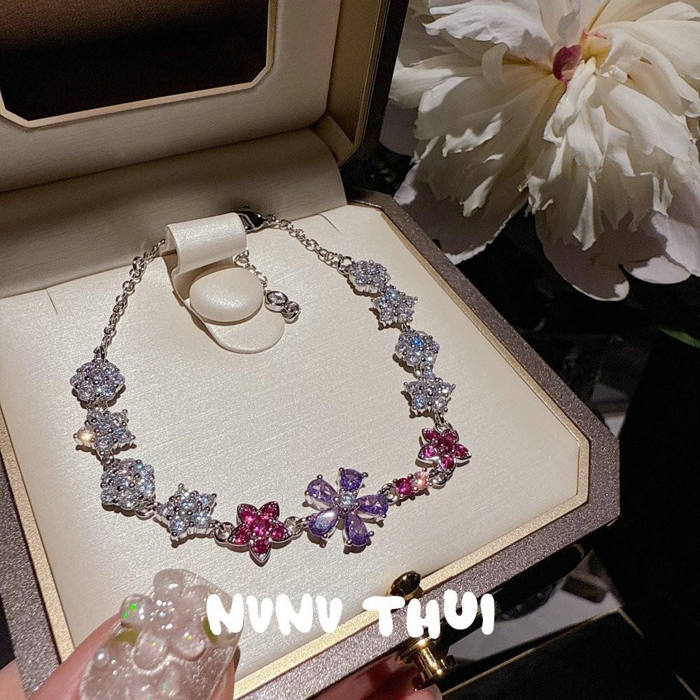 Jewelry, A Midsummer Night'S Dream Purple Flowering Gemstone Necklace, Light Luxury High-End, Iris Purple Flower Zircon Bracelet