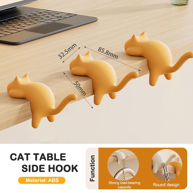 3Pcs Cute Portable Cat Bag Hook Hanger Table Hook Handbag Backpack Travel Bag Organizer Holder Home Office Decor Desk Side Hooks