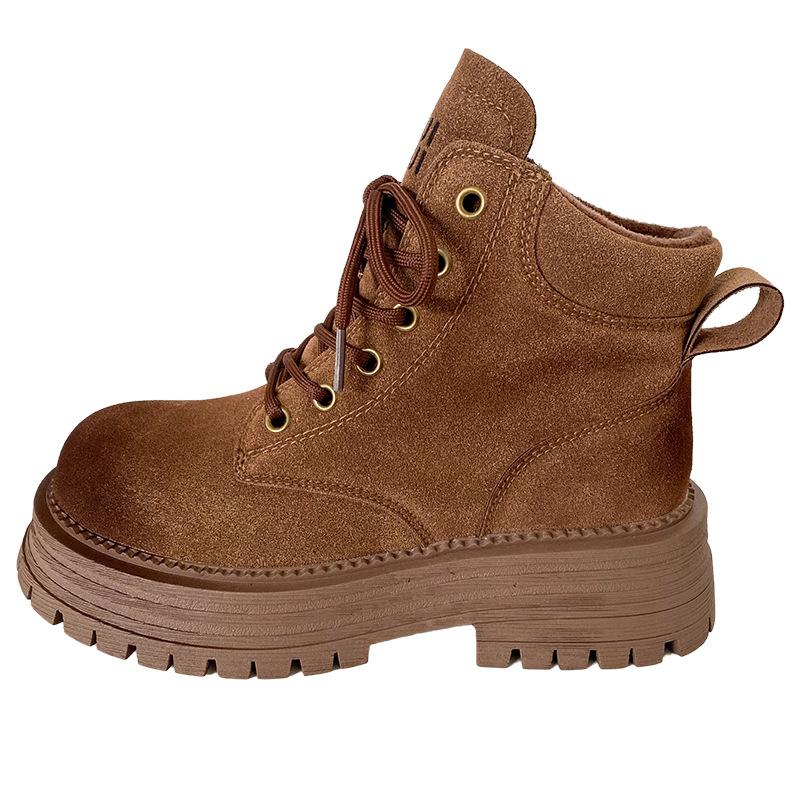 

A9869 leather cowhide/latex insole/velvet thick-soled Martin boots women s short boots 2024 new thermal cotton boots 40 коричневий