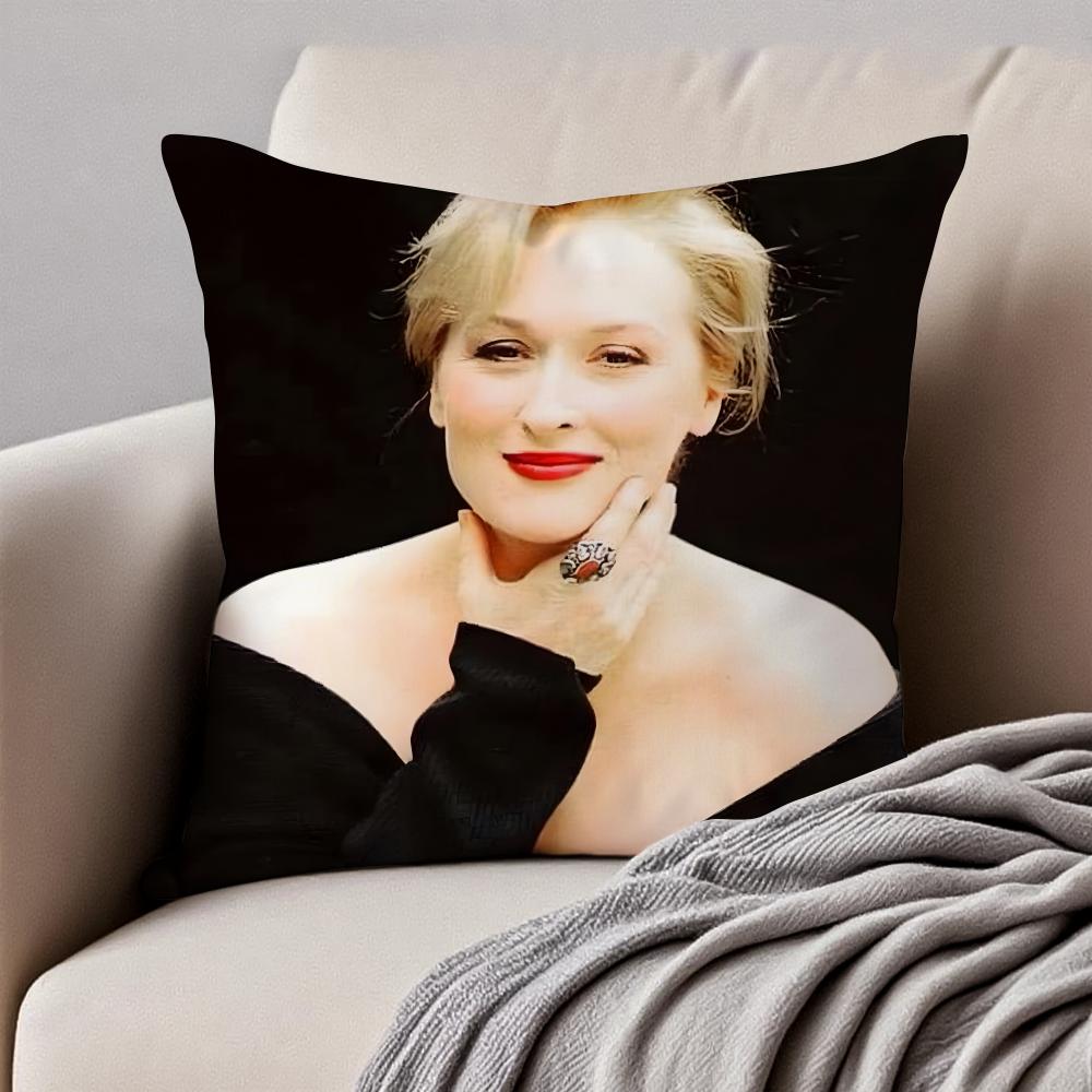 MMeryl Streep Cushion Cover Pillowcase Antidustmite Invisible Zipper Short Plush Sofa Cushion