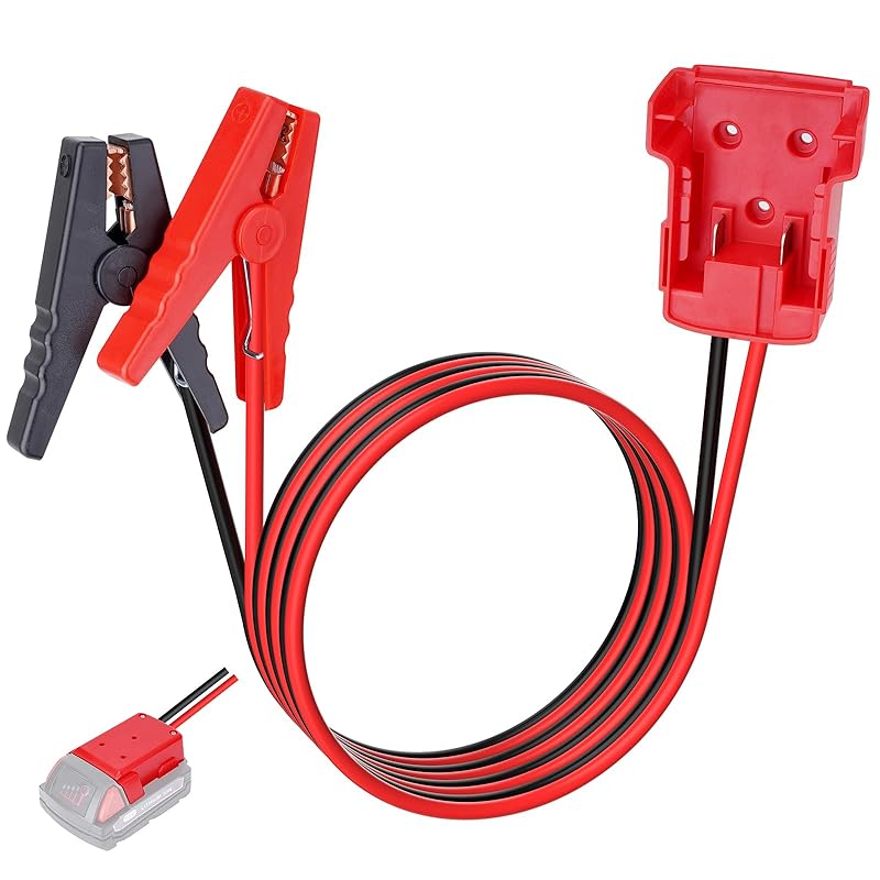 Jumper Cables With Alligator Clips Compatible With Milwaukee M18 18V Battery, 2Ft 8AWG Silicone Wire Jumper Starter Clamps, Automotive Booster Cable
