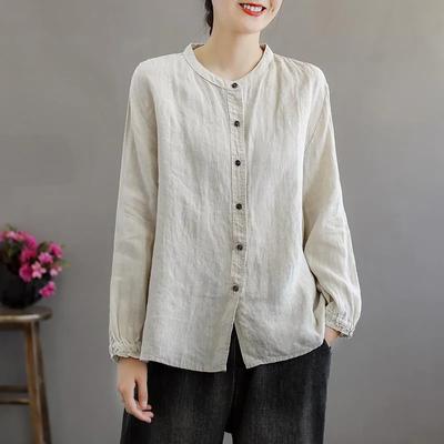 Literary Retro Spring and Autumn Shirts, Women's Loose Shirts, Jackets, Casual Jackets, Closed-sleeved Tops