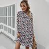 Spring Summer Loose Floral Short Women Casual Ruffles Half High Collar Ladies A Line Oversize Print Dress