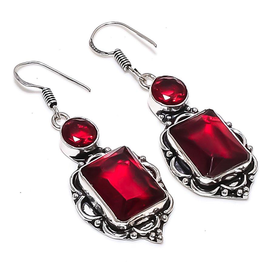 

Натуральный гранат драгоценный камень ручной работы 925 стерлинговое серебро ювелирные изделия серьга 2,17 u6f84