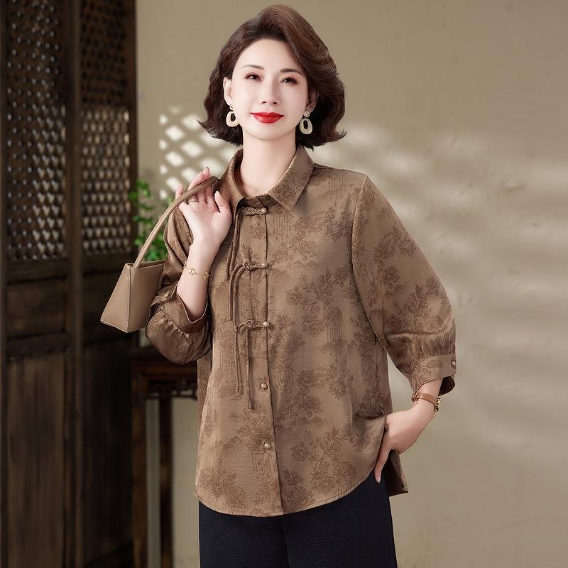 Elegant National Style Spring/Autumn Shirt for Middle-Aged and Elderly Women - Lightweight and Stylish