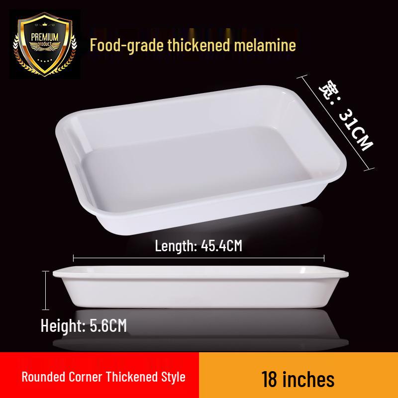 Melamine Rectangular Tray for Braised Dishes - White Display Plate for Cooked or Cold Foods