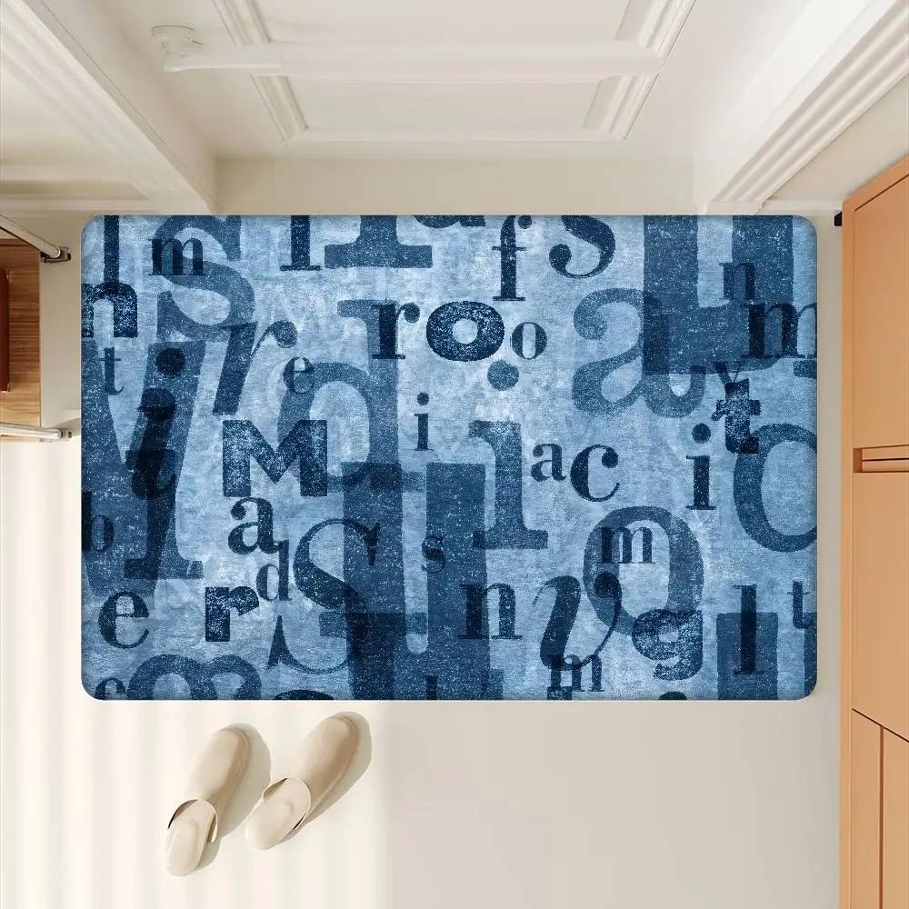 The English Letters Hallway Carpet Retro Multiple Choice Living Room Kitchen Rug Non-Slip Welcome Rug