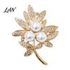 Secure Clasp Brooch Vintage Rhinestone Leaf Brooch, Faux Pearl Leaves Lapel Pin, Sweater Decorative Pin Cardigan Coat Suit Scarf Decoration,