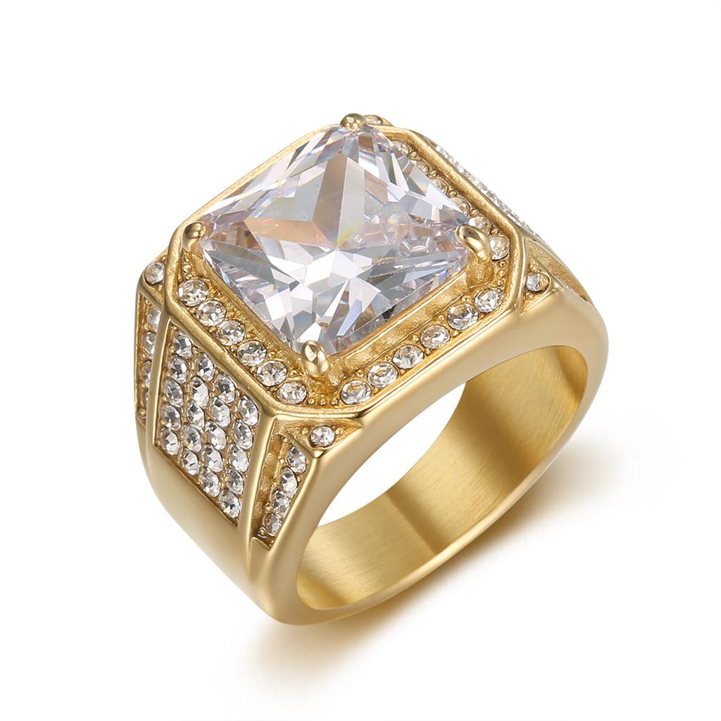 Ring new gold plated diamond luxury inlaid 3A zircon hip hop men's ring