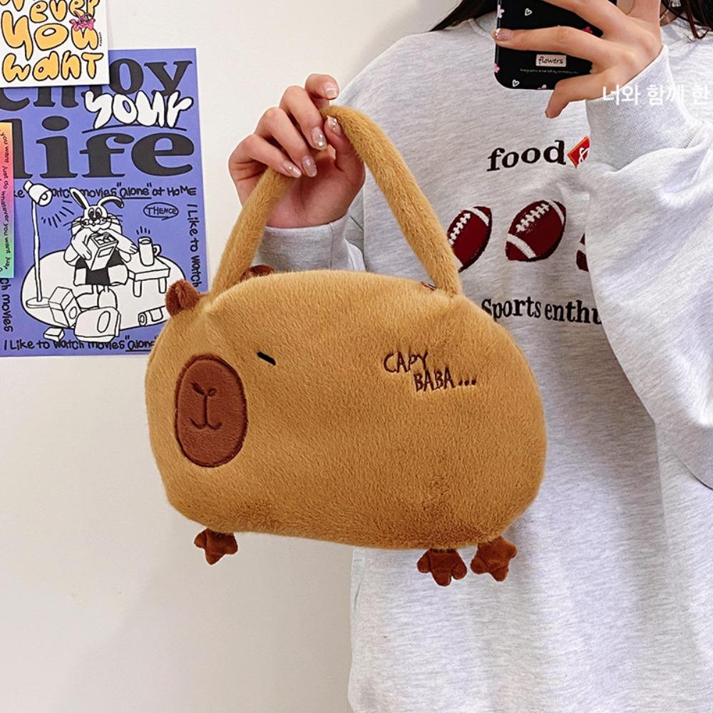 Large Capacity Capybara Plush Shoulder Bag Plush Capybara Cartoon Crossbody Bag Kids Birthday Gift