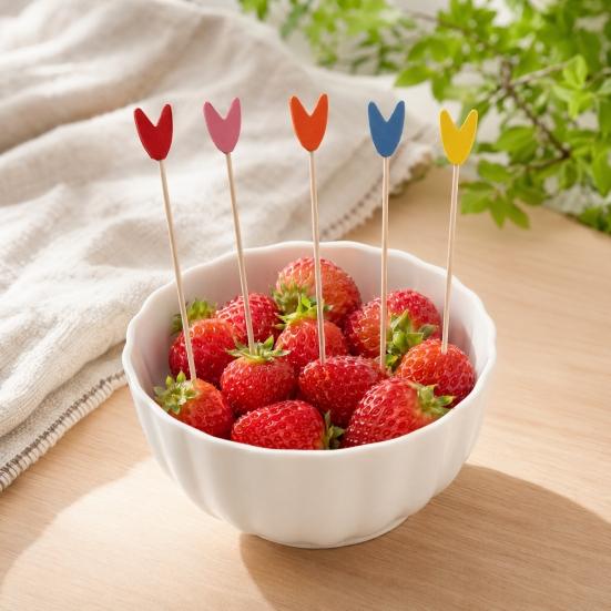 100Pcs Disposable Fruit Picks, Cocktail Picks with Decorative Leaves Flower Tips, Bamboo Skewers for Fruits Cakes Cocktails Snacks