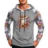 Men's Printed Casual Hoodie with Pocket and Drawstring Loose Fit Sweatshirt