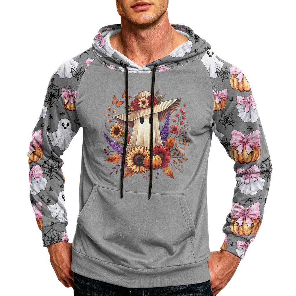 Men's Printed Casual Hoodie with Pocket and Drawstring Loose Fit Sweatshirt