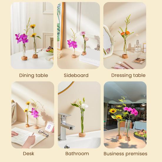 Test Tube Vase Glass Hydroponic Vase with Wooden Stand Desktop Transparent Tube Vase for Plants And Cut Flowers Flower Arrangement