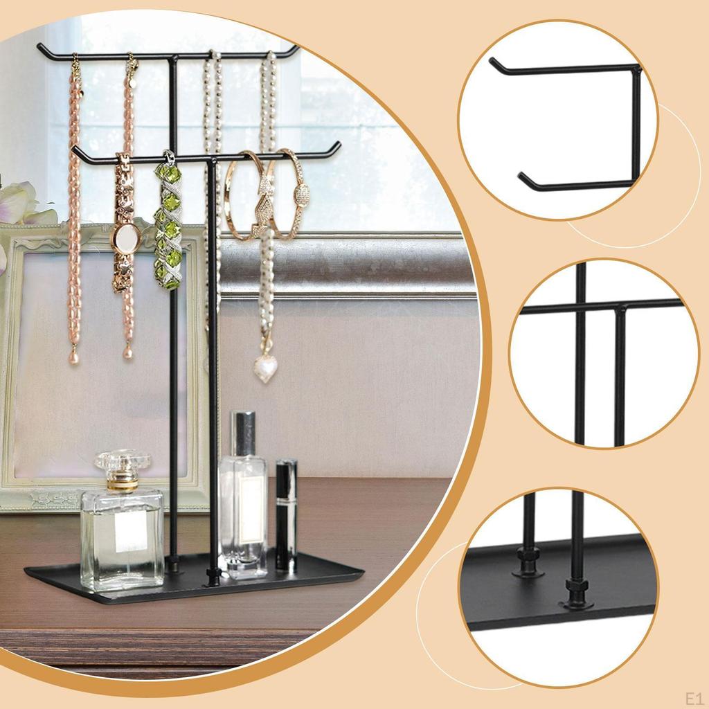 2Tier T Bar Jewelry Display Stand Necklace Holder Bracelet Nonslip Organizer Storage Rack for