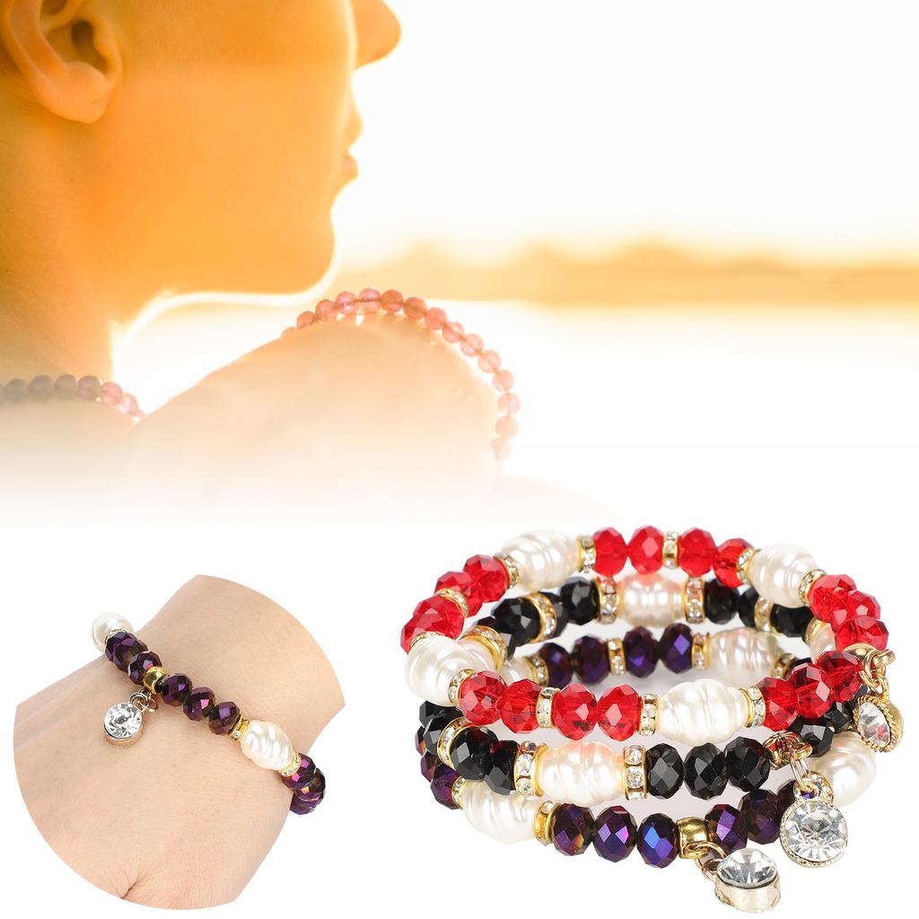 3pcs Elegant Crystal Bracelet Hand Made Stackable Jewelry Gift for Women Girl Friends