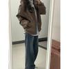 Women's Retro Brown PU Leather Lapel Jacket - Spring/Autumn 2025 Emotional Couple Style