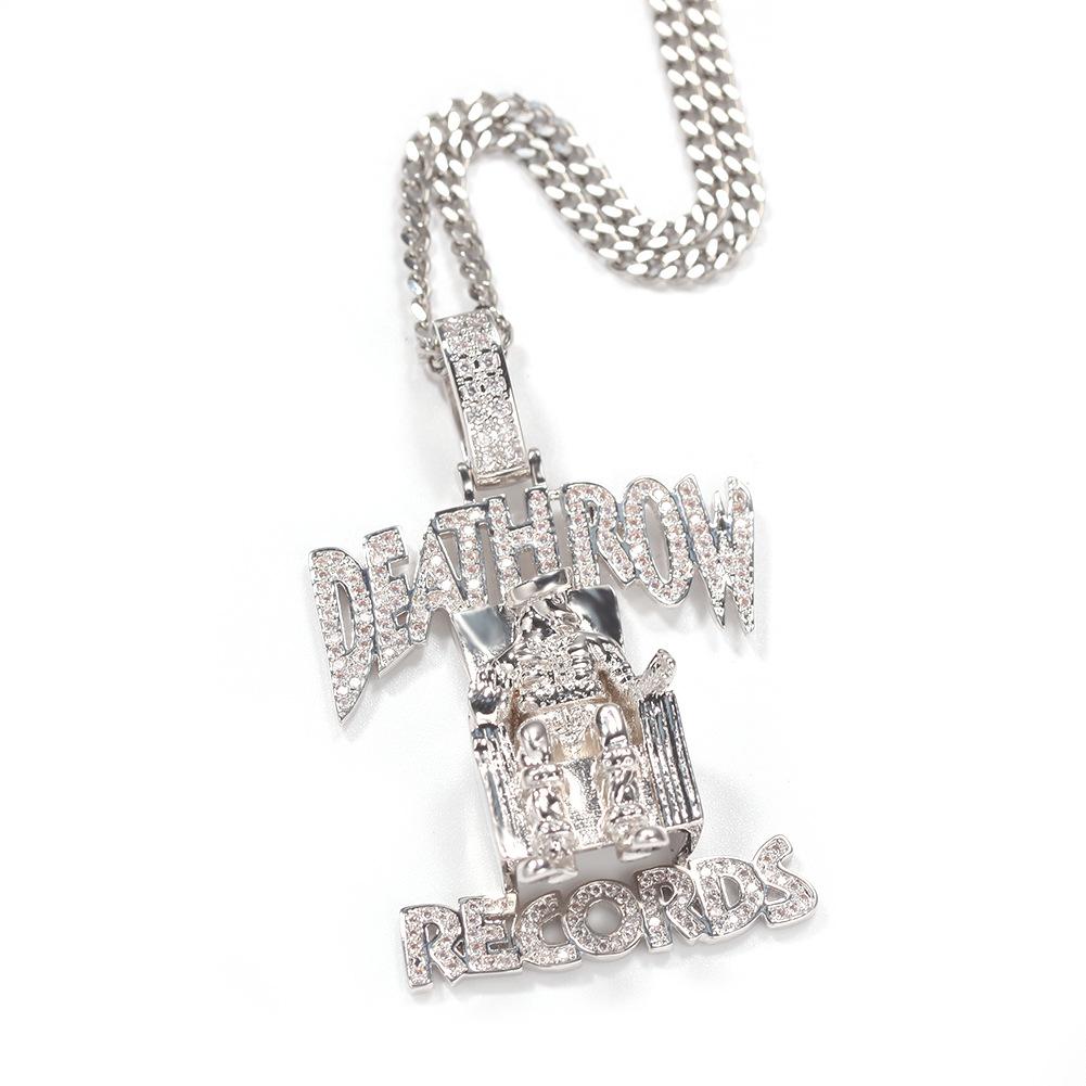 DEATHROW record label pendant full of zircon hiphop hipster letter necklace rap jewelry