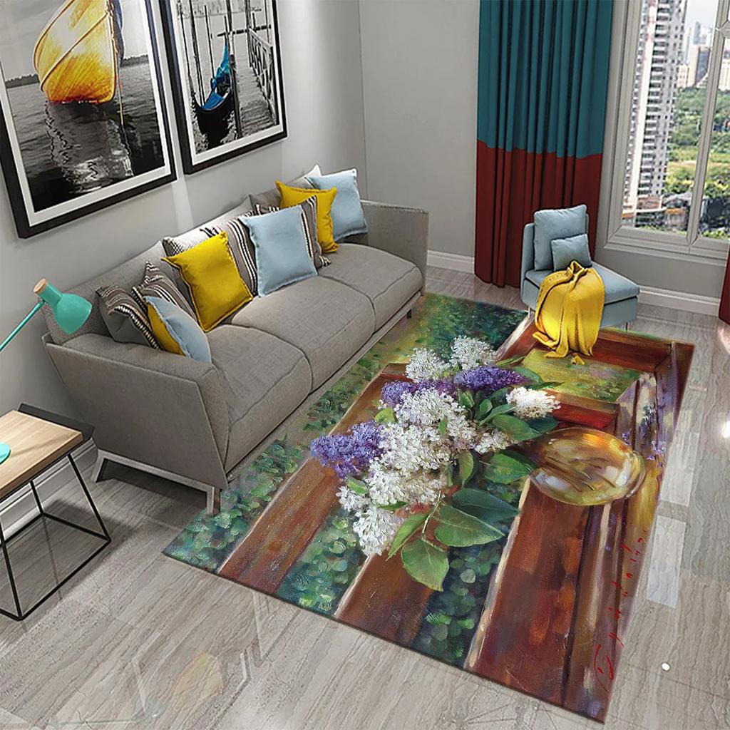 Colorful Oil Painting Flower Carpet Bathroom Kitchen Anti-Slip Carpet Door Mat Doormat Outdoor Living Room Bedroom Floor Mat Rug