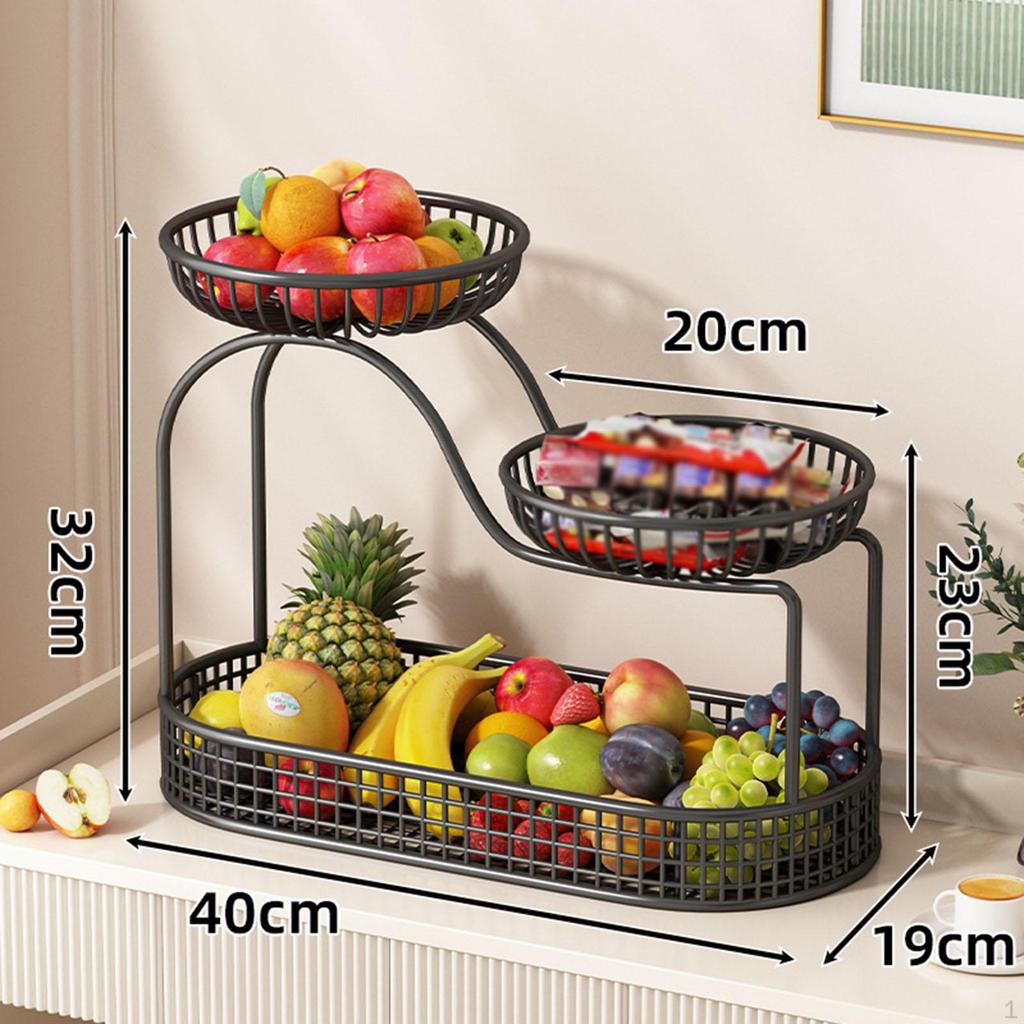 Countertop Fruit Basket 3 Tier Large Capacity Multipurpose Organizer Metal Mesh for Snack
