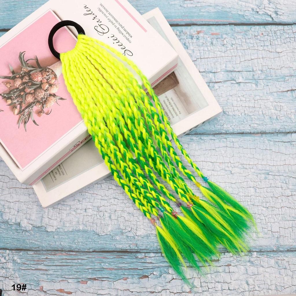 Rubber Band Ponytail Short Colored Braided Hair Extension Rainbow Colorful Synthetic Ponytails for Girls Daily Party Use