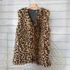 Leopard Print Faux Fur Winter Vest - Women's Mid-Length Soft Warm Coat