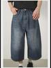 Men's Dark Blue Denim Wide-Leg 7-Point Shorts - Trendy, Loose, and Versatile Summer Wear