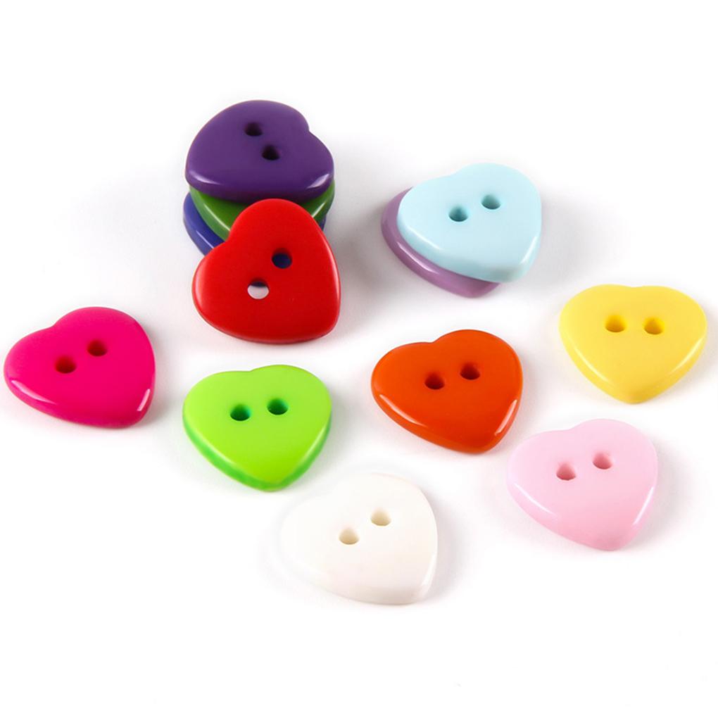 100 Pieces Heart Shape Plastic Buttons Knitting Sewing Fastener Mixed Color Button with 2 Holes DIY Connector for