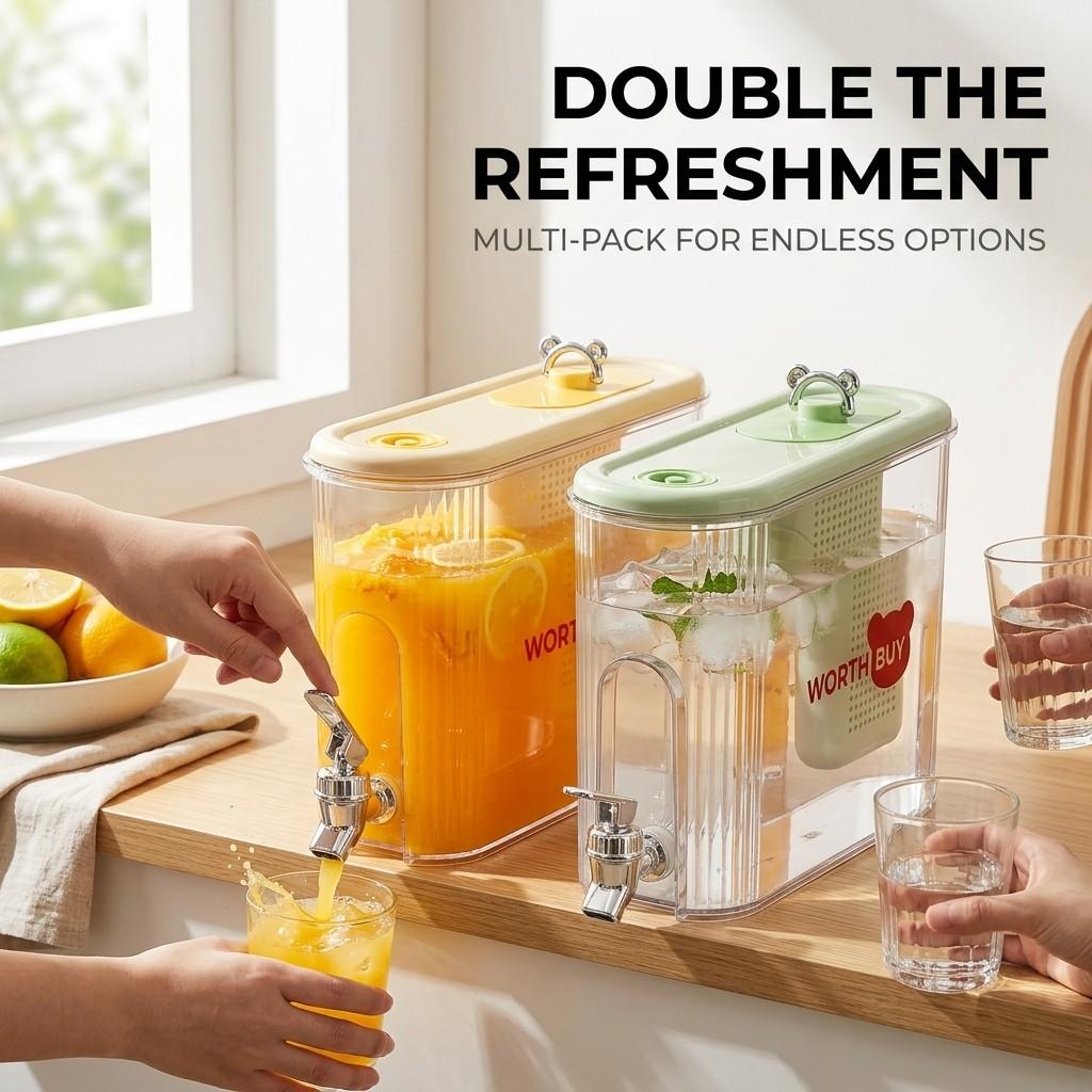 4L Fridge Cold Water Kettle With Faucet & Filter Camping Transparent Plastic Water Jug Large Capacity Juice Beverage Dispenser