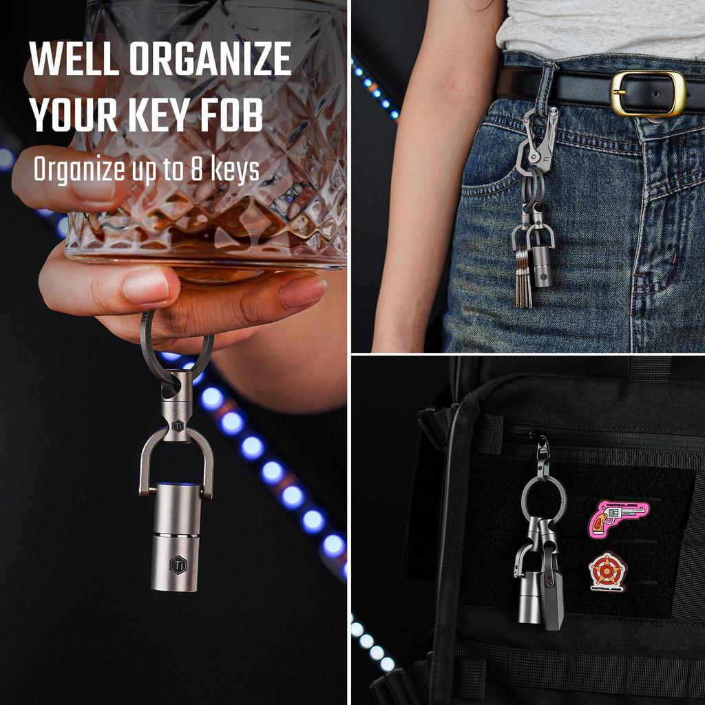 KeyUnity KA15 Titanium Key Ring, Connector, 360 Degree Rotation, Titanium Car Key Holder, Men's