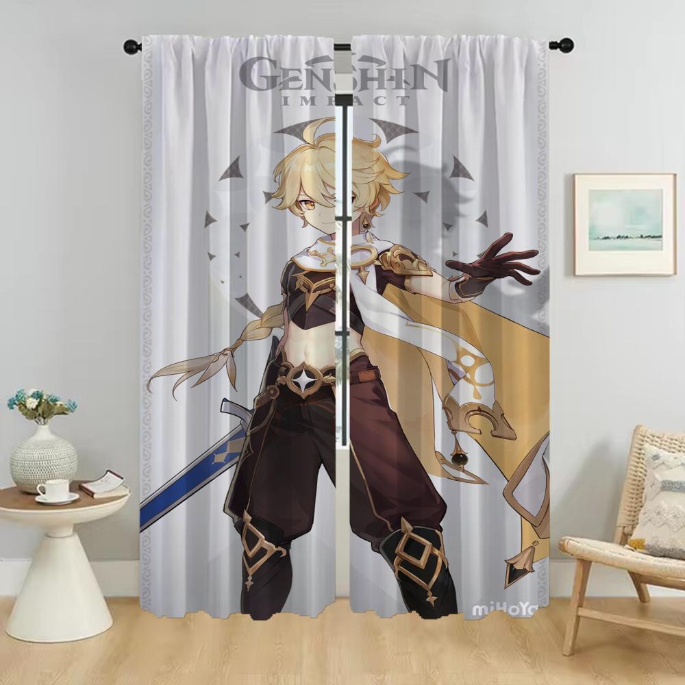 Blackout Curtains for Camera Genshin Impact Elegant Room Curtains 2 Pieces Partition Living Room Curtain Tulle for Bedroom Child