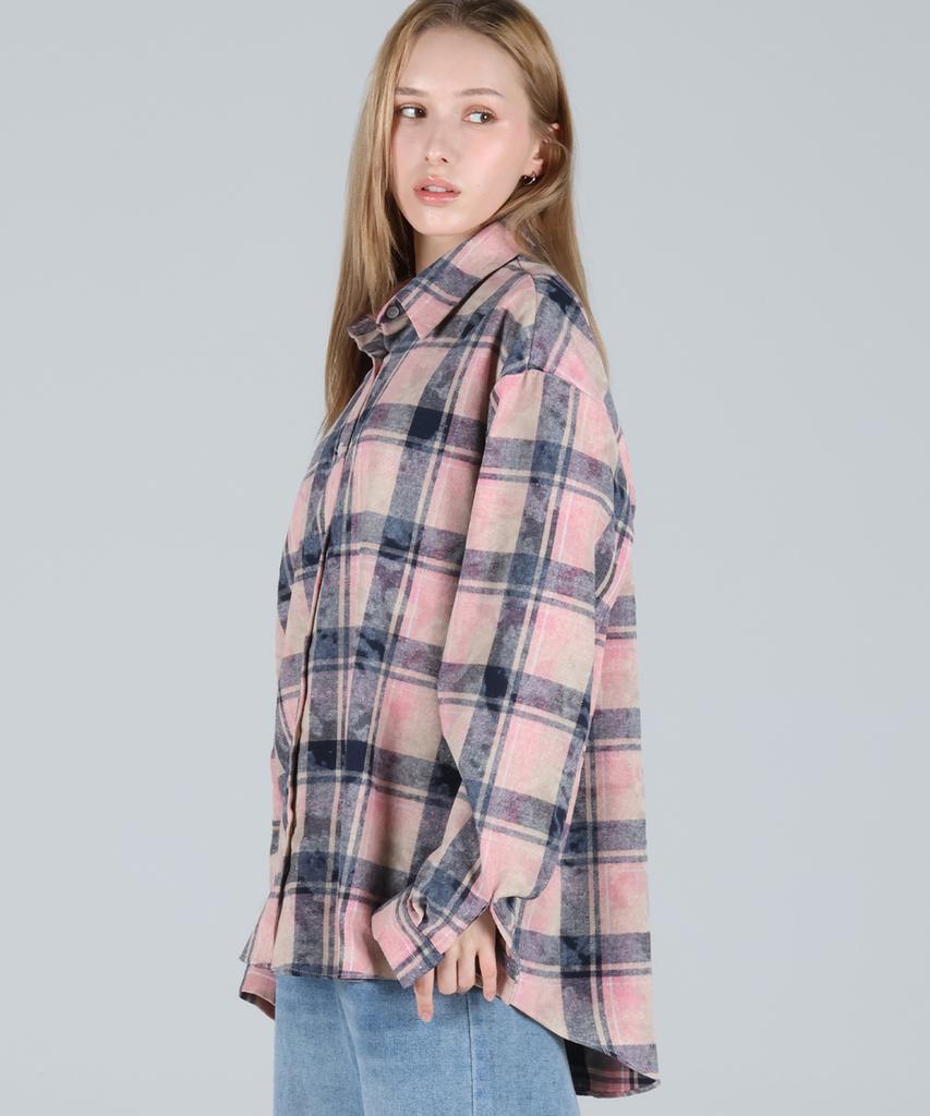 FOR THE FIT Pastel Oversized Check Shirt_Pink