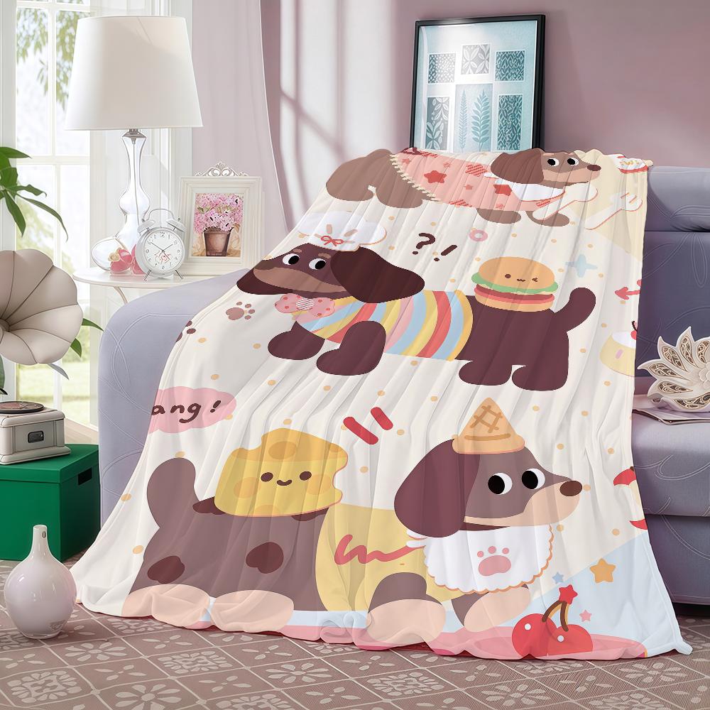CUTE Dachshund Litchi FUNDA Blanket Warm And Soft Suitable For Bedroom Living Room Sofa Bed Office Travel Camping