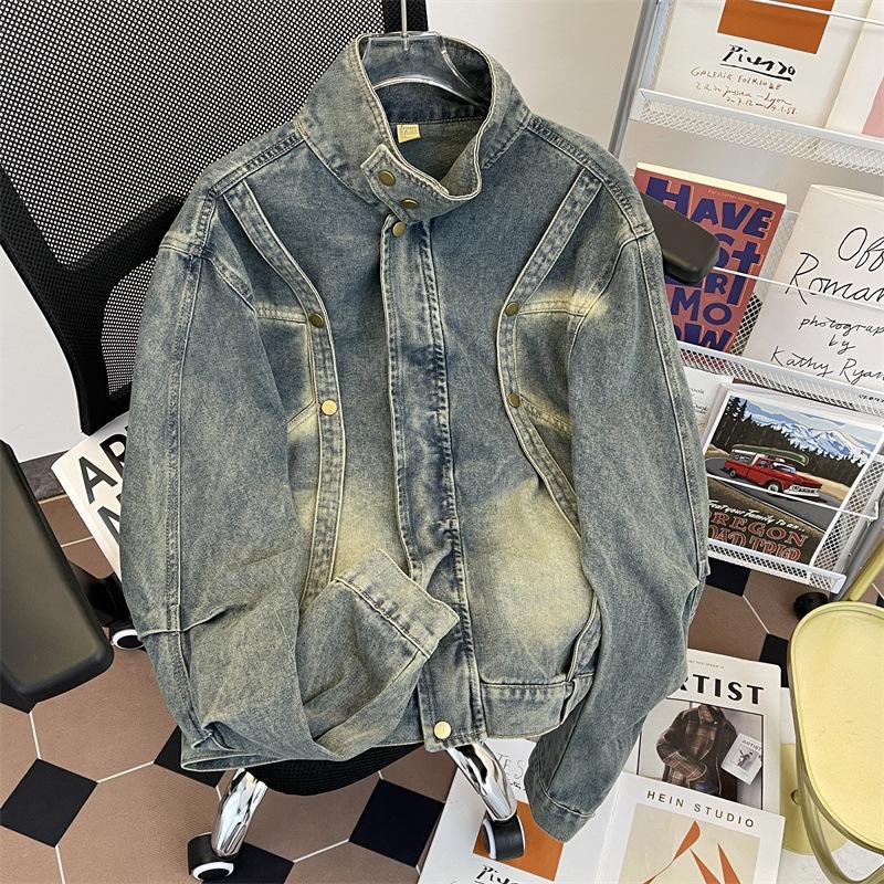 

Мужские модные уличные джинсовые куртки, мужские весенне-осенние, свободные хип-хоп повседневные с воротником-стойкой, хулиганские куртки топы 3XL