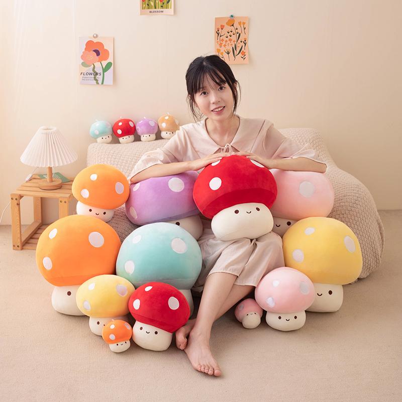 Süßes Pilz-Stofftier Weiches Rotes Pilz-Plüschtier Kissen Kawaii Quetsch-Puppe Stofftier Umarmungs-Kissen Geschenk für Kinder Geschenk