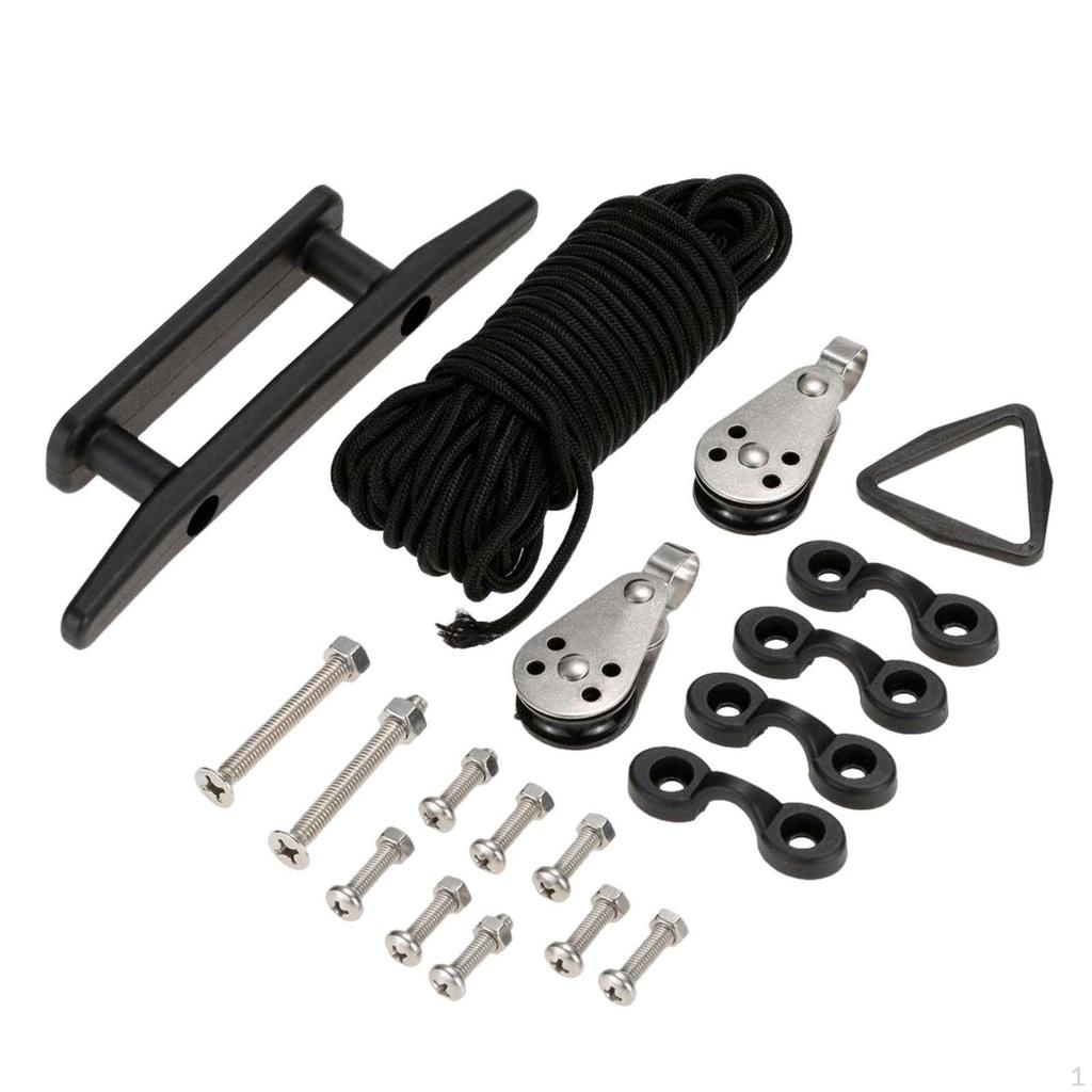 Kayak Boat Anchor Trolley Kit with 30 Feet of Rope Nylon Pad Eyes Cleat