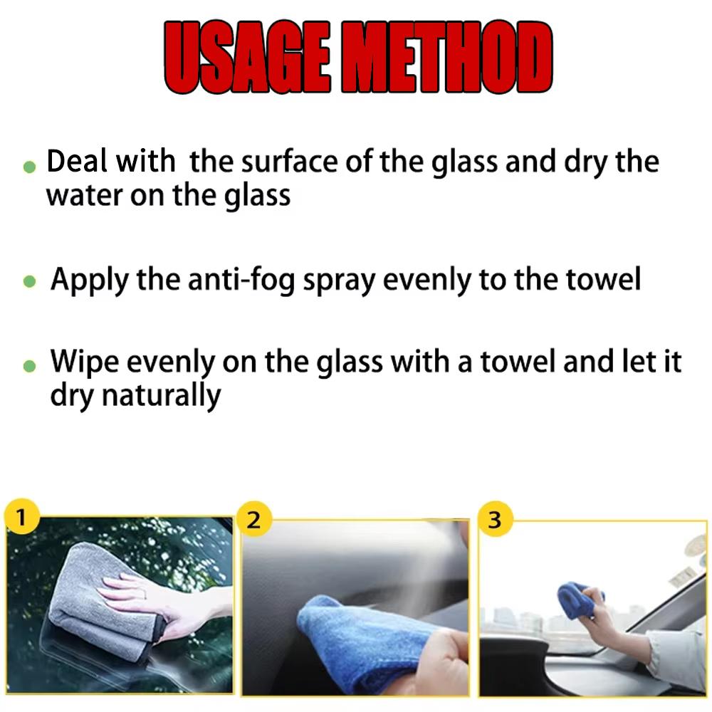 Glass Anti Fog Coating Spray Winter Car Interior Windshield Long Lasting Prevent Fogging Clear Vision Fog Repellent Mirror Clean
