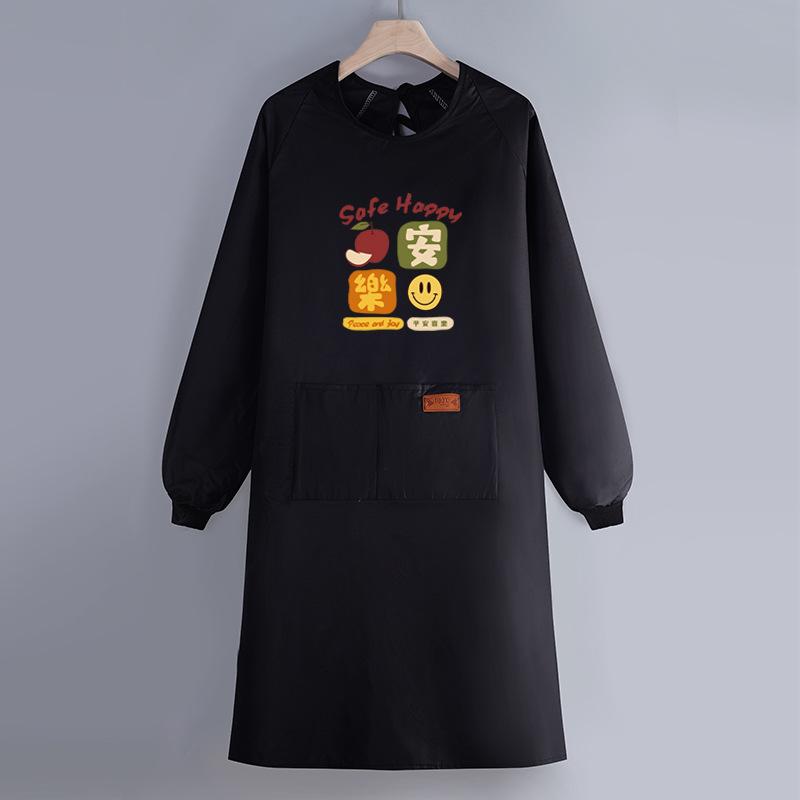 Internet Celebrity Long-Sleeved Apron Household Kitchen Waterproof And Oil-Proof Smock Adult Cartoon Print Cooking Apron