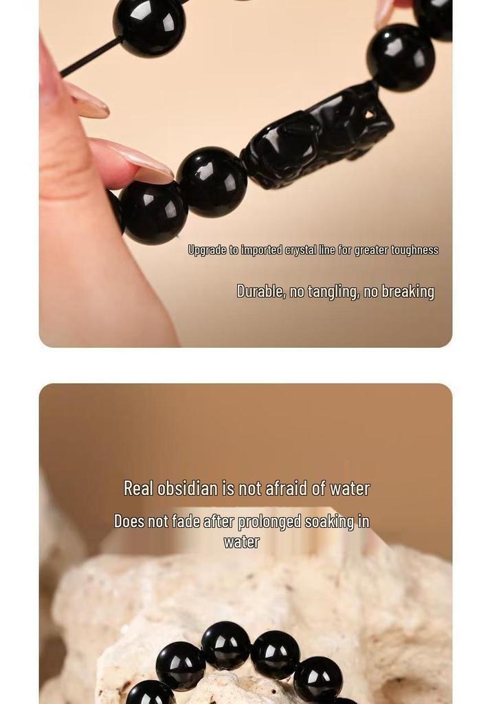 Obsidian Pixiu Zodiac Birth Buddha Beads Bracelet for Luck and Peace, Unisex
